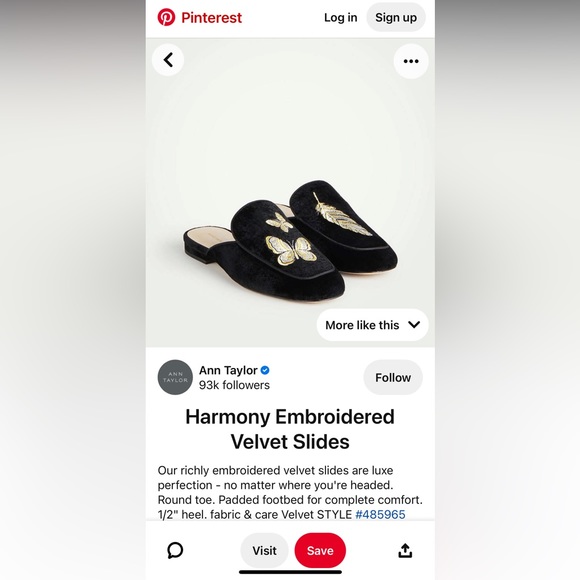 Blogger Fave Leather Ann Taylor Velvet Black Gold Embroidery Loafers Butterfly 9 - Picture 7 of 9